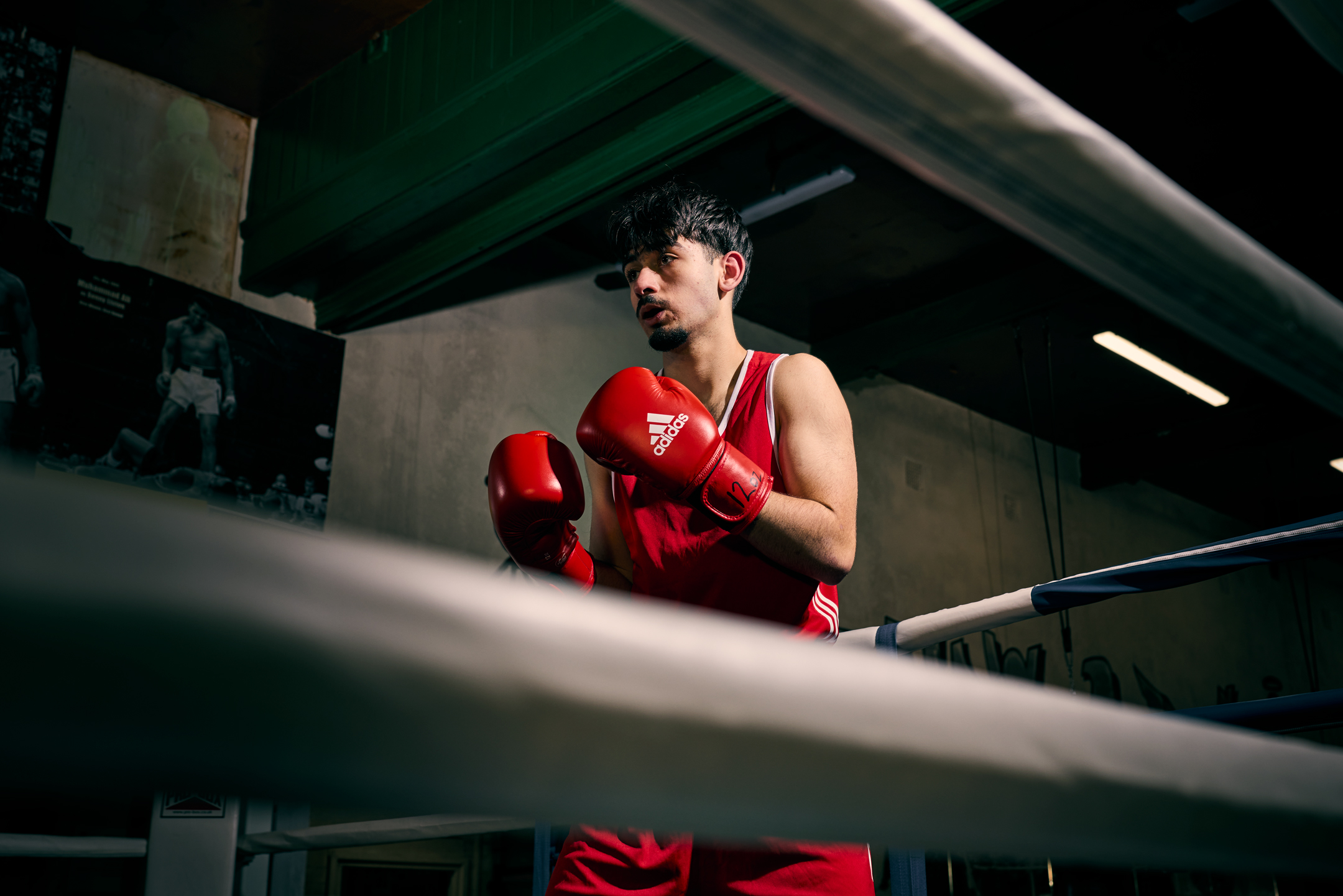 Nervous man ready for boxing match